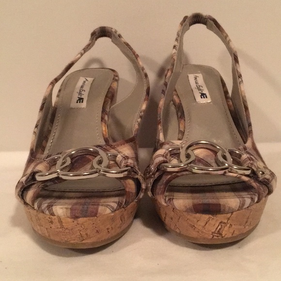 EUC American Eagle Plaid Wedge Sandals Sz7 - Picture 7 of 8